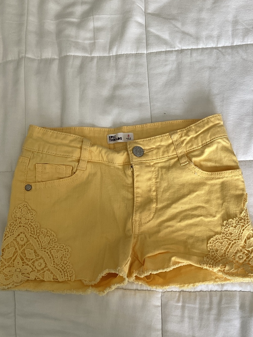 Epic Threads Yellow Crochet-Hem Women's Jean Shorts